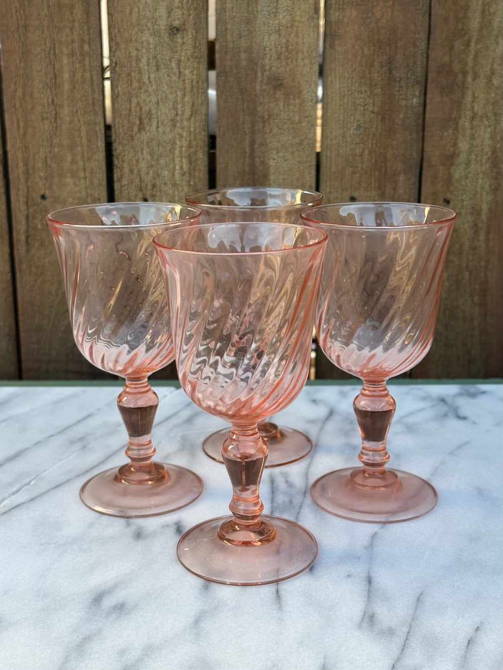 Vintage-Style Rosaline Pink Swirl Optic Glass Goblet - FranceSet of 4